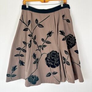 Anthropologie Odille Midi Skirt Women's 8 Brown Black Velvet Floral‎ Boho Whimsy